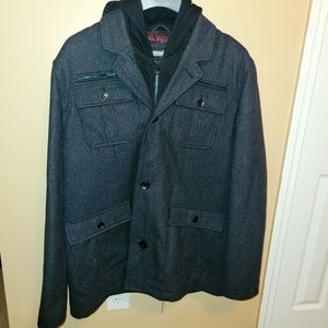 Black Rivet Men's Peacoat with half zip liner
